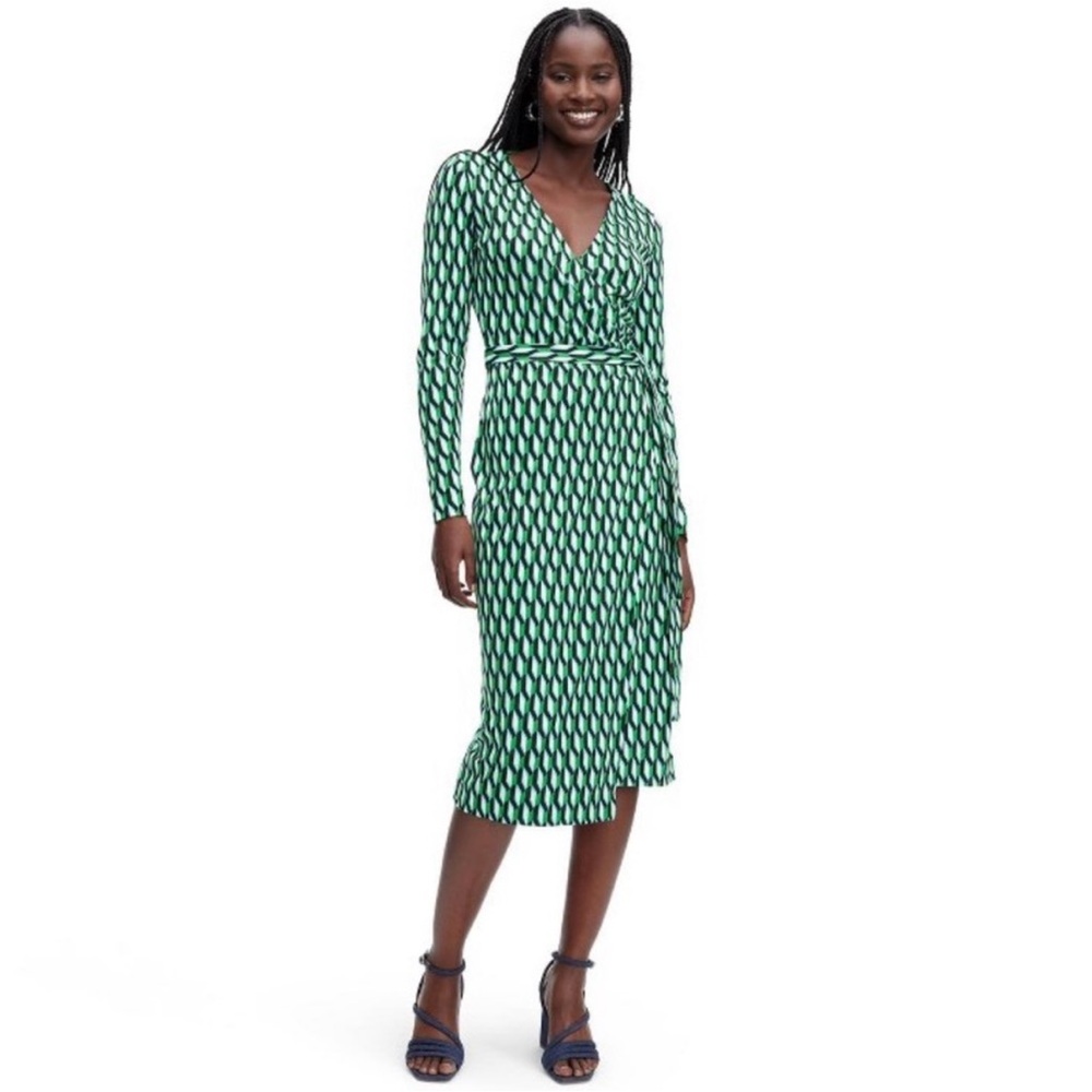 Green Geometric Wrap Midi Dress - Women